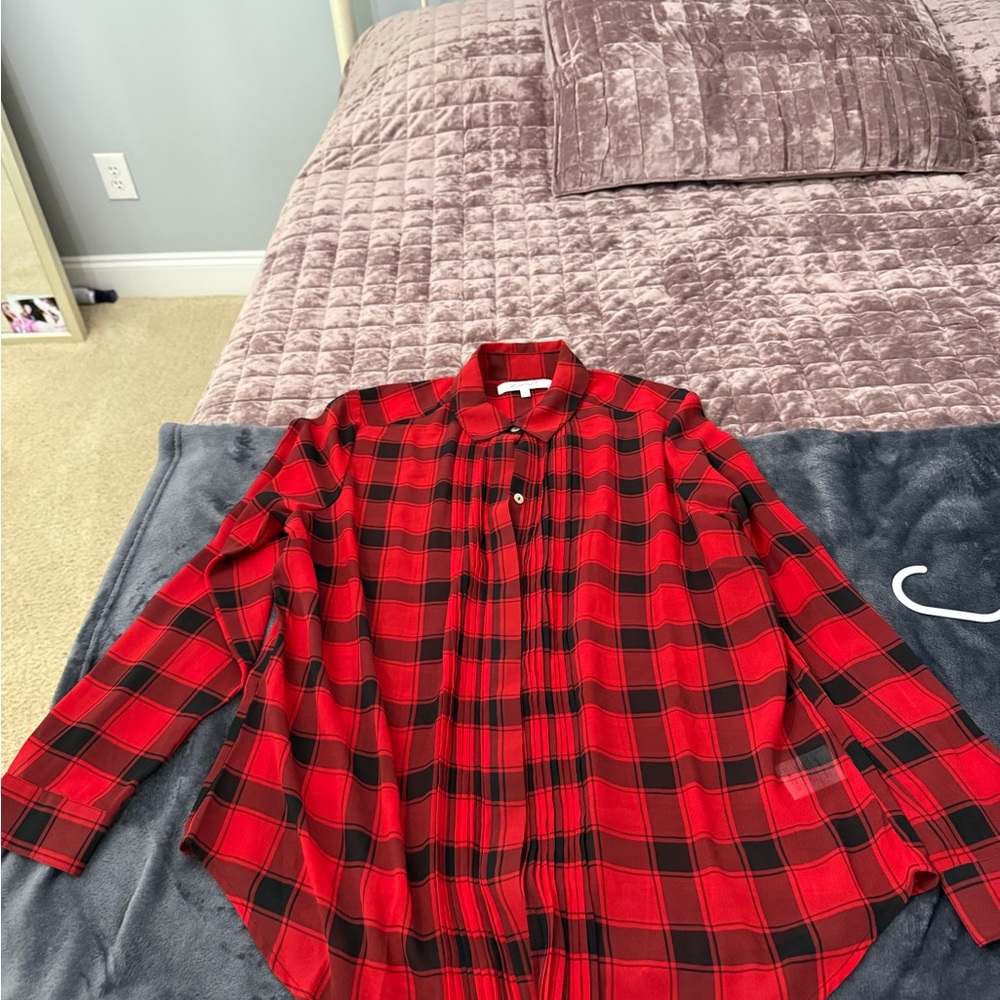 Foxcroft Red and Black Plaid Button-Down Shirt